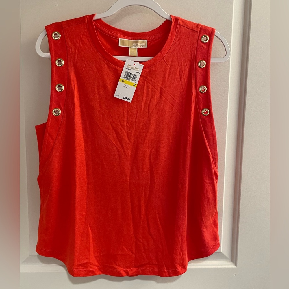 Michael Kors Red Buttoned Sleeveless Tank Top